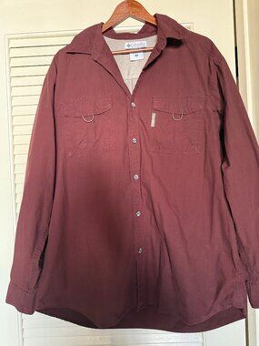Columbia Men's Long Sleeve Cotton Rust Red Button-Up Workwear Shirt - Size L